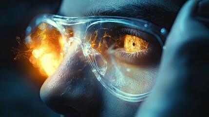 A close-up of a hand holding a pair of X-ray vision glasses, with a glowing effect around the eyes.
