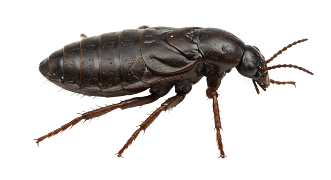 Detailed CloseUp of a Shiny Dark Brown Cockroach with Spiked Legs