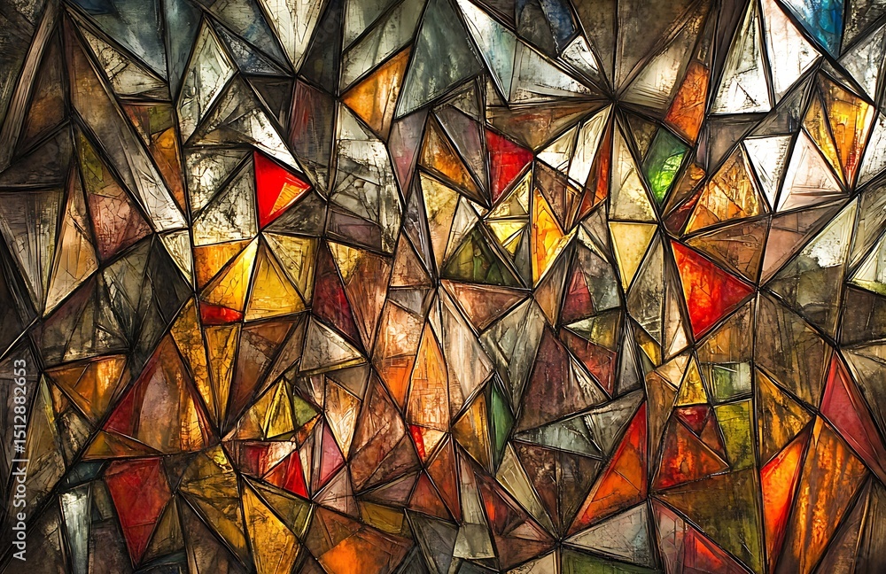 Poster intricate triangular facets in mixed media abstract composition art