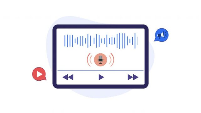 Microphone recording icon animation vector. Suitable for podcast apps, music recording software, online radio platforms, and sound editing tools.