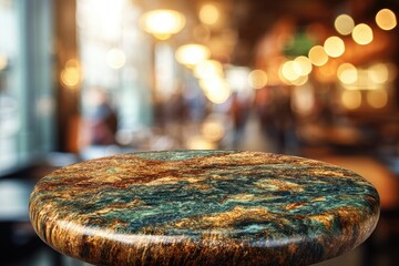 Warm Wooden Table In A Blurry Cafe Setting