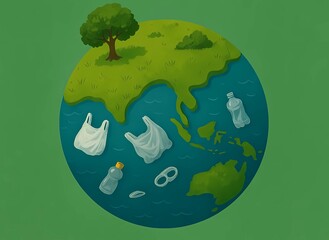 green planet earth. world with green plants, sea and garbage, world environment day concept