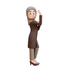 3D muslim business woman character showing strong gesture and smiling proudly