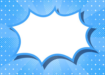 ハーフトーン柄入りのサンバーストとトゲトゲのフレーム背景、キラキラのパターン、ポップなデザイン