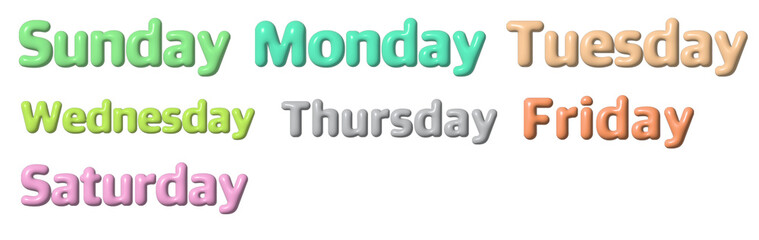 3D Font of Day of The Week Titles Set.