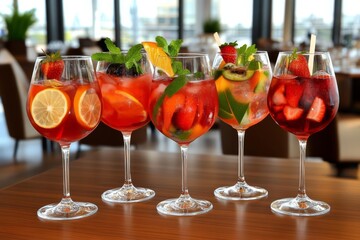Refreshing Fruit Cocktails: Strawberry, Orange, Kiwi, Lemon, and Mint