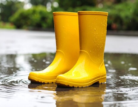 Rain boots in a puddle