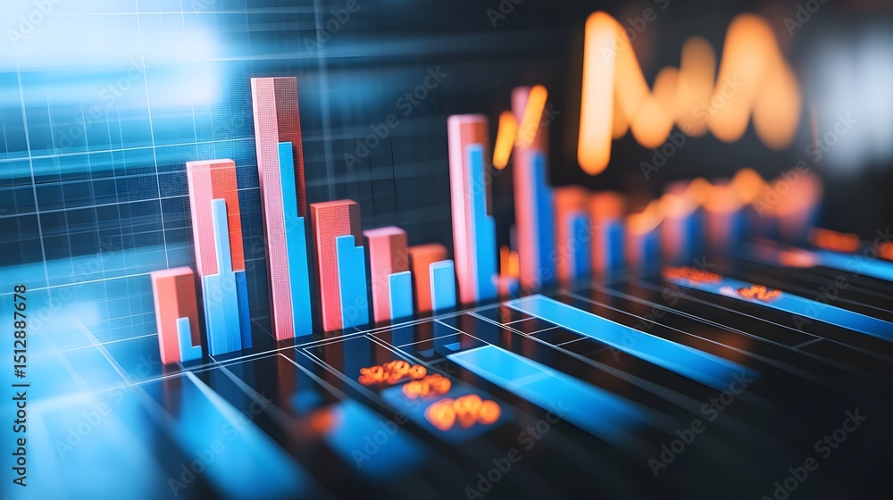 Poster close-up of a digital display showing various financial graphs.