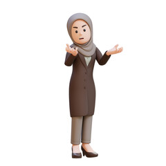 3D muslim business woman character is angry feeling very depressed