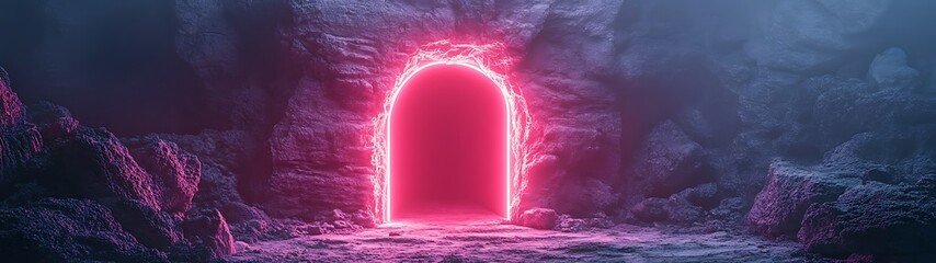 Pink portal in a mystical cave