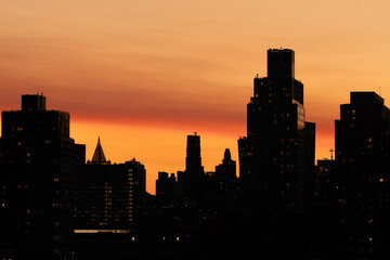 New York City skyline at sunset dusk