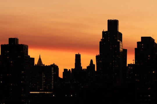 New York City skyline at sunset dusk