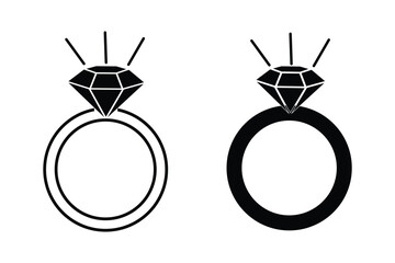 Diamond ring icon set. Diamond ring icon Black and white outline vector.