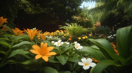 A cluster of bright flowers growing closely together in a vibrant garden.