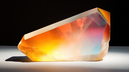 A translucent piece of crystal refracting light in beautiful patterns.