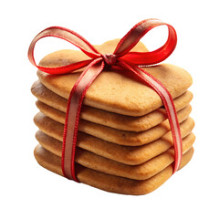 stack of heart shaped cookies with red ribbon isolated on transparent background png