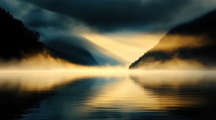 A soft mist drifting over the surface of a calm lake.