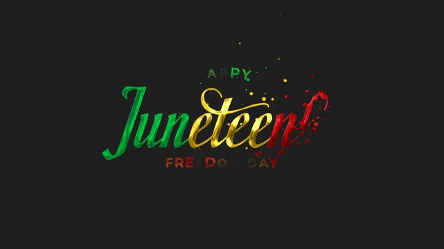 Happy Juneteenth greeting animation 2025, lettering text with alpha or transparent background, Happy Freedom Day