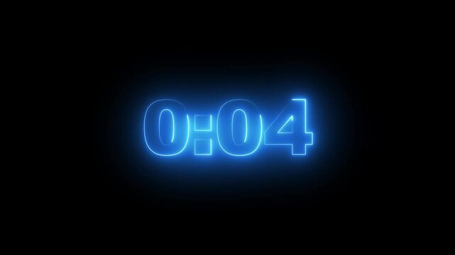 Neon glowing Countdown timer clock number 10 minute from 0 second.