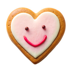 smiling face heart shaped cookie with icing isolated on transparent background png