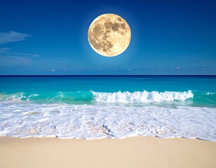 Beach scene at night with full moon