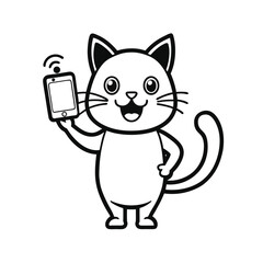 funny cartoon cat with a phone 