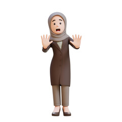 3D muslim business woman character is stress and refusal pose