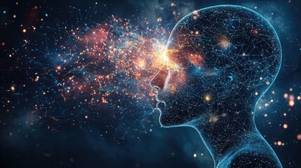 Abstract representation of the future of space exploration, fluid cosmic energy merging with high-tech neural networks, surreal vision