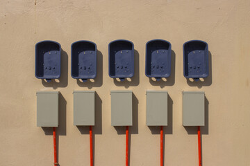 plastic boxes for electric meters on the wall