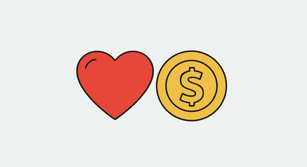 Charity donation concept heart and money illustration for love of money or value of love concept design vector image
