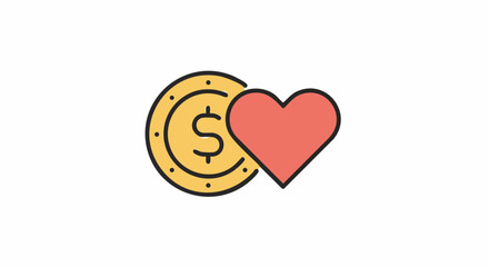 Charity donation concept donate money for love charity and support financial help funding and investment heart and coin icon