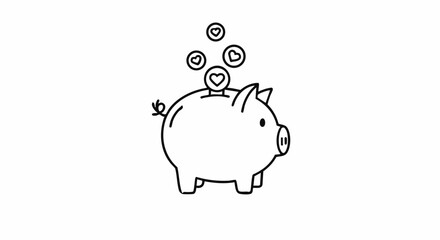 Charity donation concept cute piggy bank illustration with heart coins for savings finance and investment concept design vector art