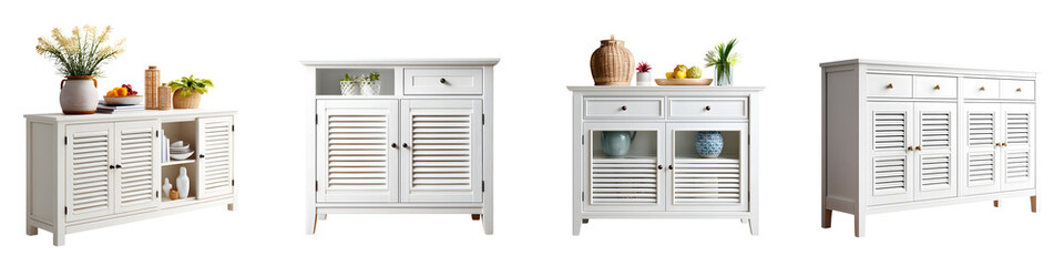 Chic, versatile white sideboards, showcasing modern designs with slatted doors and premium materials, perfect for enhancing living spaces and providing stylish storage solutions