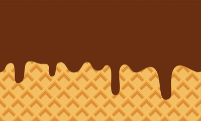 Seamless Flowing chocolate on wafer texture. chocolate drop on ice cream cone texture vertical background graphic illustration have blank space