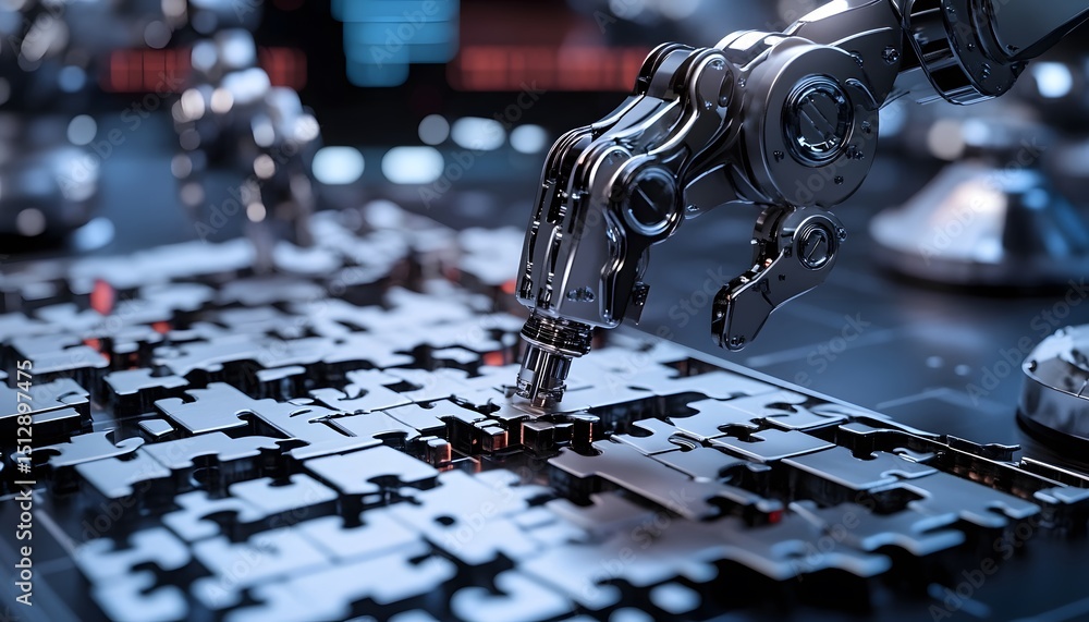 Aufkleber a futuristic robotic arm manipulates intricate components of a technological apparatus, highlighting