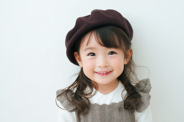 ベレー帽を被って微笑む可愛らしい女の子