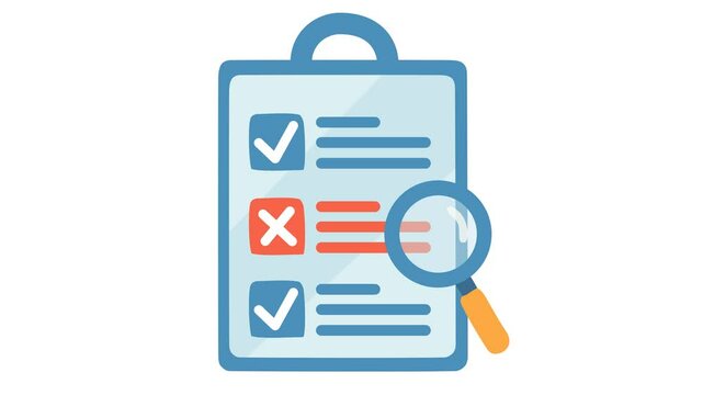 A document checkmark on checklist audit and review icon in cartoon animation with correct and wrong sign. Task management with feedback symbol. Performance assessment clipboard element. Alpha channel.