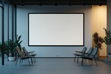 Sharp Image of Projection Screen and Chairs in Office