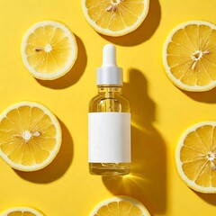 Citrus Serum Bottle with Lemon Halves - Vibrant Skincare Display - Refreshing Beauty Essence