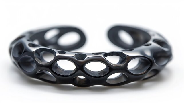 Black Metal Bangle with Honeycomb Pattern on White Background