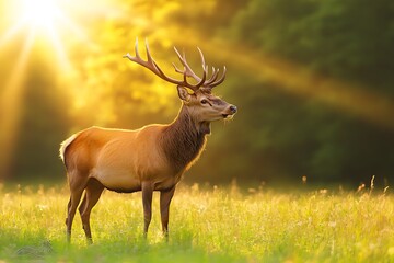 Majestic deer in golden sunlight