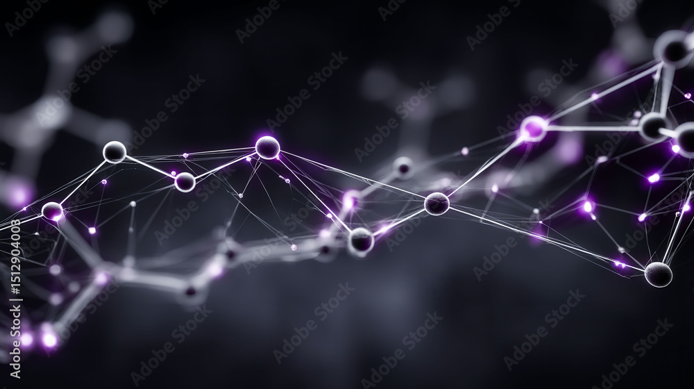 Poster a purple line of dots with a black background. the dots are connected by lines. the image is abstrac