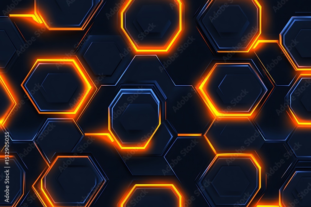 Aufkleber futuristic dark hexagonal honeycomb pattern with glowing geometric edges