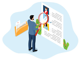 Job hiring involves HR managers researching candidate profiles, conducting online interviews, and using rating systems to evaluate resumes and select the right workers for company positions.
