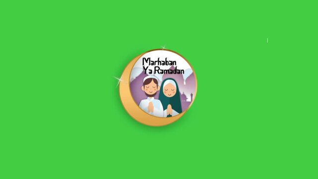 green screen two people saying marhaban ya ramadhan