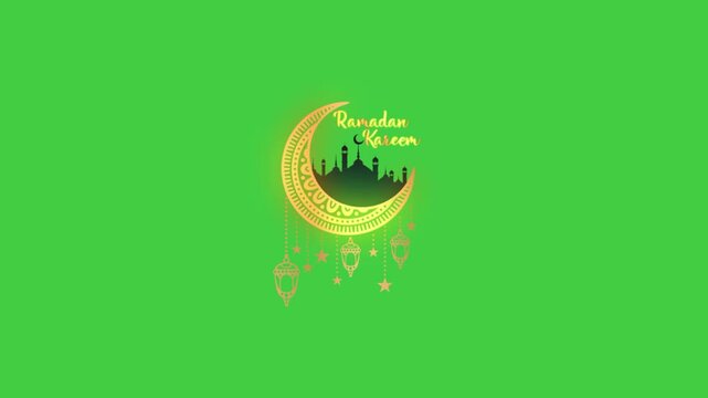 Green screen Ramadan Karim image of mosque and moon