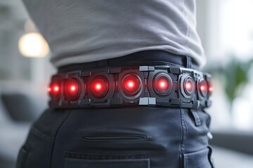 Futuristic belt with glowing red lights