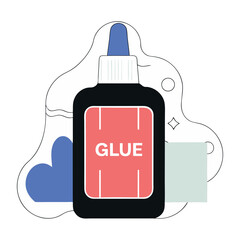 Bottle of glue with paper and abstract shapes