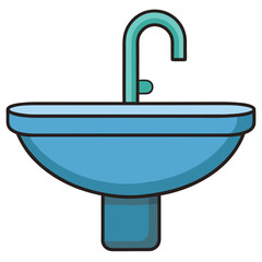 Simple cartoon illustration of a blue bathroom sink