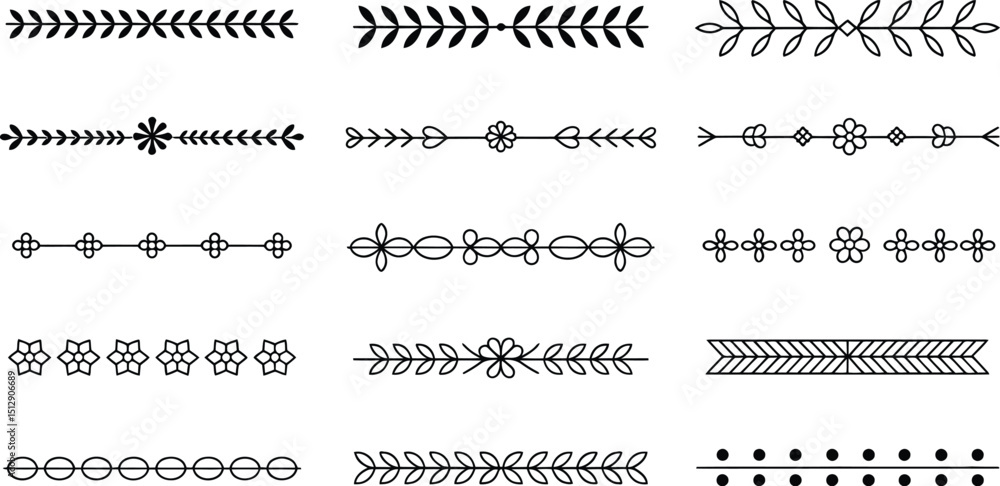 Poster a collection of twelve different floral and leaf divider designs on a white background in a vector f
